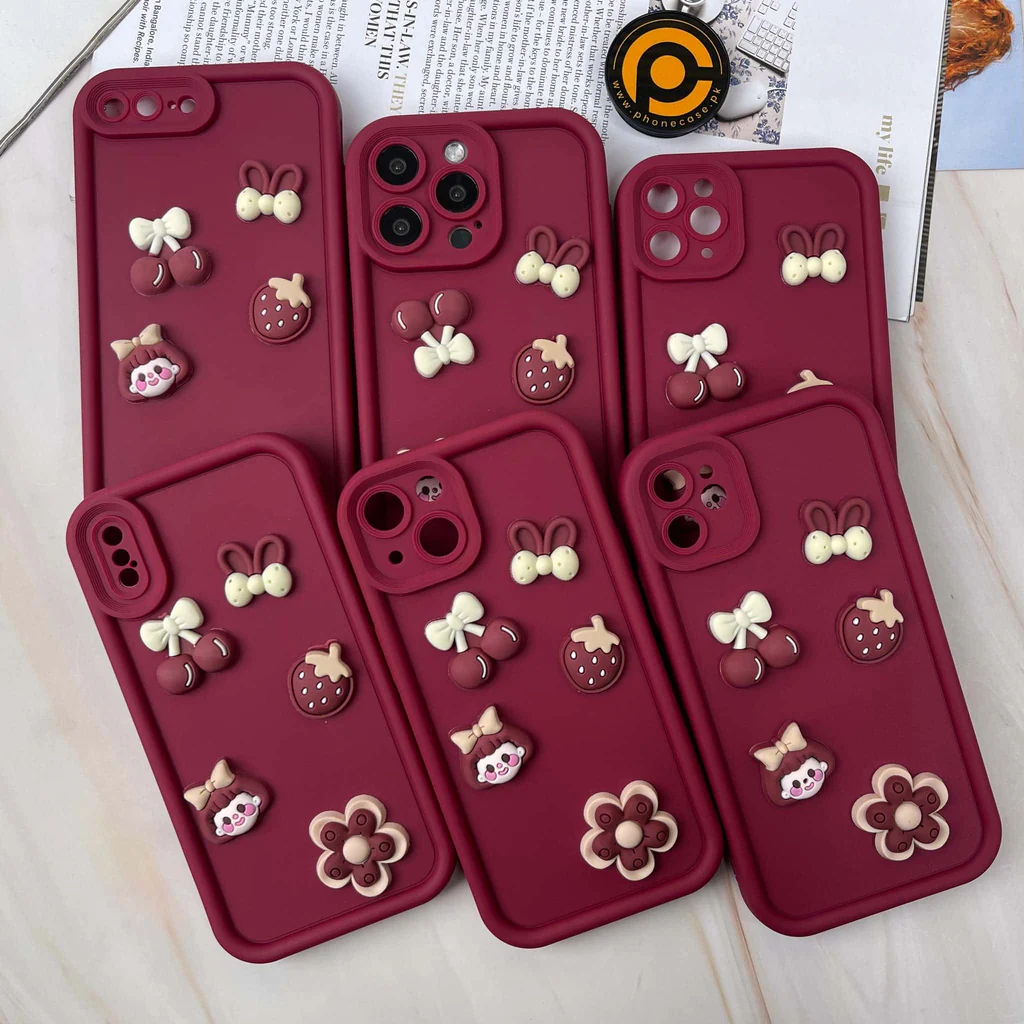iPhone 11 Pro Max Cute 3D Cherry Flower Icons Silicon Case - Image 2