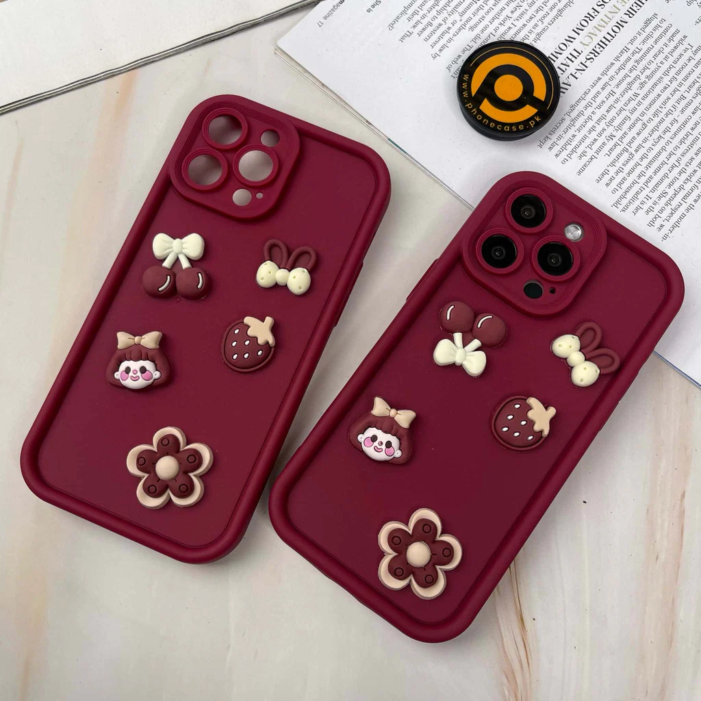 iPhone 11 Pro Max Cute 3D Cherry Flower Icons Silicon Case - Image 5